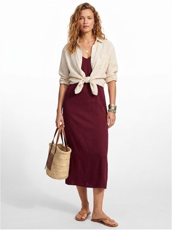 GAP Dresses & Skirts - Gap Burgundy Lined Slip Midi Dress Size 10 Petite